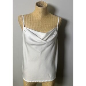 90s VTG David Strauss Satin Cowl Neck Cami Top Spaghetti Strap White Size Medium